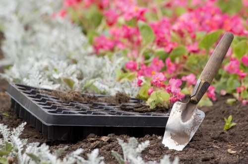 Hard landscaping and planting features in a Shadwell garden