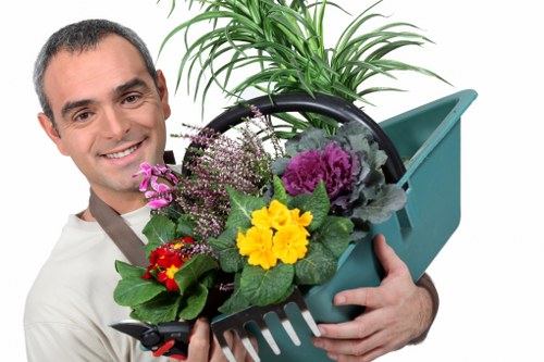 Garden worker reviewing site hazards before beginning a task